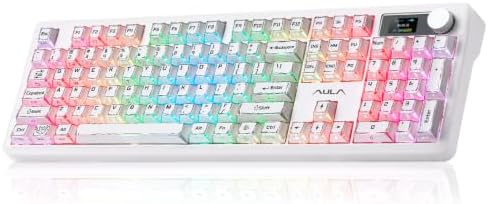 AULA Wireless Mechanical Keyboard with Screen & Knob,Creamy Gaming Keyboard