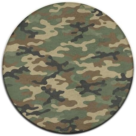 Machine Washable Modern Round Area Rug, Room Sofa Yoga Soft Round Carpet, Home Decor Non Slip Kitchen Office Circle Rug Green Camouflage Army Camo
