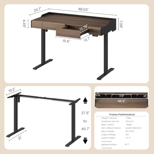 ModernMate Electric Standing Desk with Drawers, Hidden Cable Management