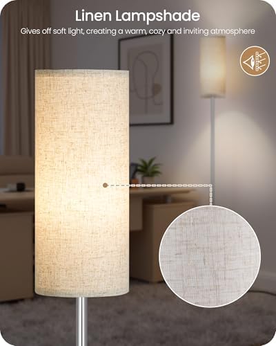 Dimmable Floor Lamps for Living Room with Remote and Foot Switch, 64.4” Modern Standing Tall Lamp, Corner Lamp for Bedroom, Office, Bulb Included, 3000K-6500K, Beige and Silver, FCC Listed SE06LD05W1