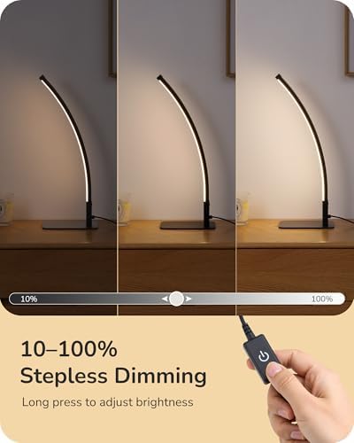 EDISHINE Curved LED Table Lamp, Modern Bedside Lamps for Bedroom, Black