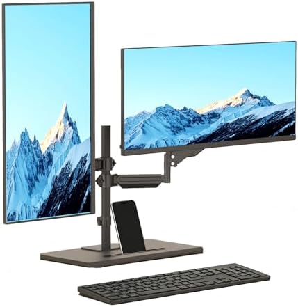 Suptek Freestanding Dual Monitor Stand for 2 Screens up to 35 Inches, Height Adjustable Monitor Arms Hold 24.25 lbs Each, Full Motion Dual Monitor Mount with Large Stable Base, VESA 75/100