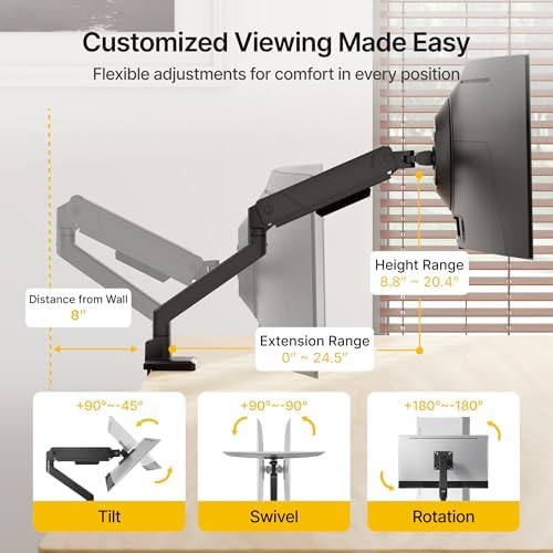 monTEK Single Monitor Arm for Max 45 Inch Ultrawide Screens, Holds 35 Lbs