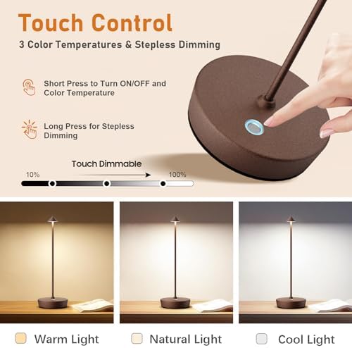 Set of 2 Cordless Rechargeable Led Table Lamp Battery Operated Light Rust