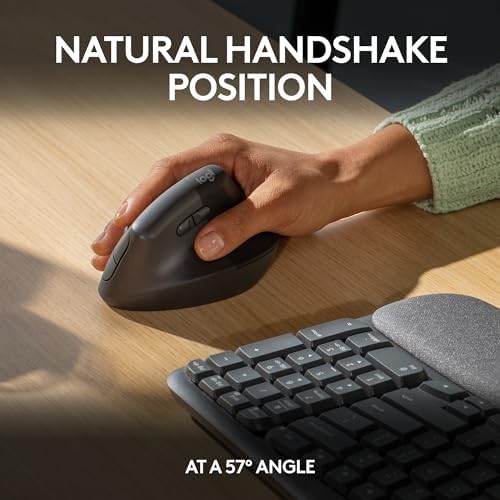 Logitech Wave Keys & Lift Vertical Mouse - Ergonomic Bundle — Wireless Keyboard with Cushioned Palm Rest & Vertical Wireless Mouse - Easy-Switch, Bluetooth, for Multi-OS, Windows/Mac - Graphite