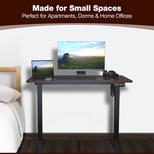 Mount-It! Motorized Standing Desk 40x24 – Height Adjustable Sit to Stand Desk for Home Office, Compact Ergonomic Workstation with Memory Presets, Black Frame with Hazelnut Woodgrain Top