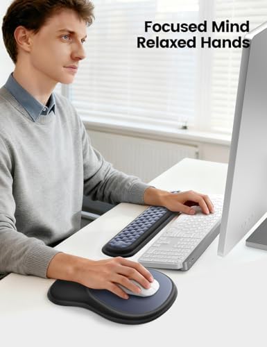 meatanty Keyboard and Mouse Wrist Rest Set, Ergonomic Wrist Pad Support, Computer Hand Palm Rest Combo, Memory Foam Typing Desk Accessory Carpal Tunnel Cushion, Laptop Office Home School-Blue & Black