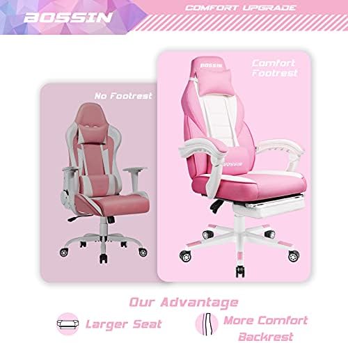 BOSSIN Big and Tall Gaming Chair with Footrest and Massage, 400lb Weight Capacity, Ergonomic Heavy Duty with Large Size Seat and High Back