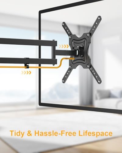Full Motion TV Wall Mount Bracket Swivel Tilt Extension Rotation for Echo Show 21/15 and Most 19-55 Inch LED LCD Flat Curved Screen TVs & Monitors, Max VESA 400x400mm up to 66lbs