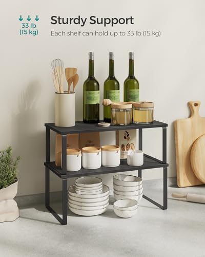 SONGMICS Cabinet Organizer Shelf, Set of 2 Spice Rack, Kitchen Storage