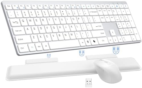 Wireless Keyboard and Mouse Combo, Full Size Silent Ultra Thin Keyboard with Magnetic Wrist Rest, Optical Mouse, 2.4G Lag-Free Cordless Mice Keyboard Set for Computer, Mac, Laptop, PC, Windows