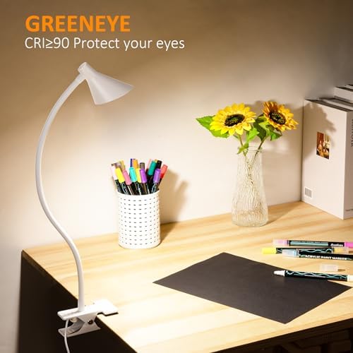 LiFMIRA Desk Lamp Clip on Light USB Reading Light 3 Color Modes White