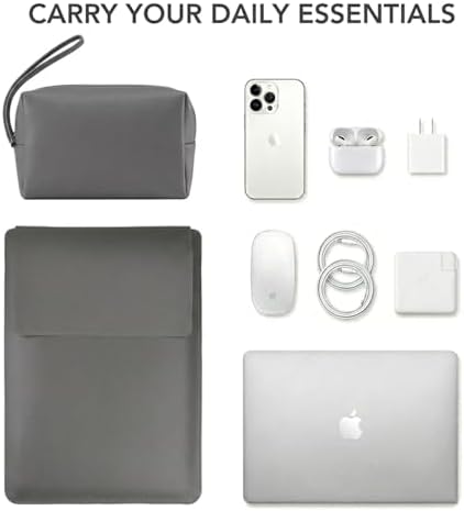 13 Inch Laptop Sleeve for Mac NEO, Precision-Fit Leather Case with Stand and Mouse Pad, Slim Protective Computer Sleeve with Accessory Pouch, Soft Lining, Grey