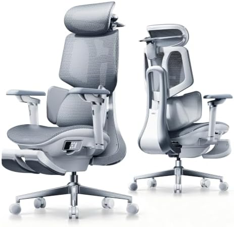 Hbada X7 Smart Ergonomic Chair, Office Chair, with Fully Automated Lumbar Tracking, 4D Adjustable Headrest, 720° Adjustable Armrests, Swivel, Grey