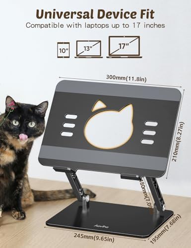 Aoviho Laptop Stand for Desk, Adjustable Foldable Aluminum Laptop Riser for 10–17.3 Inch Laptops – Sturdy Ergonomic Computer Holder, Supports Up to 22 lb, Cooling Vent, Black