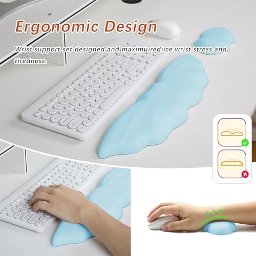 Halloween Bat Keyboard Wrist Rest Set, Ergonomic PU Leather Wrist Support for Keyboard & Mouse, Soft Memory Foam Wrist Pad with Non-Slip Base for Office, Gaming, Laptop & Compute(Blue)