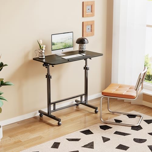 Adjustable Standing Desk - Rolling Portable Desk for Home Office, Black Portable Rolling Desk, Small Standing Desk with Wheels for Walking Pad, Study Room, Teacher