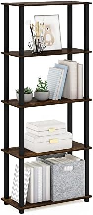 Furinno Turn-S-Tube 5-Tier Multipurpose Shelf Display Rack with Square Tubes, Amber Pine/Black