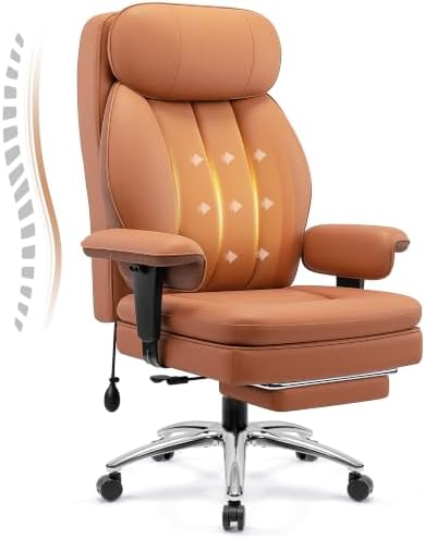 Ergonomic Big and Tall Office Chair with Lumbar Support and Footrest, Brown