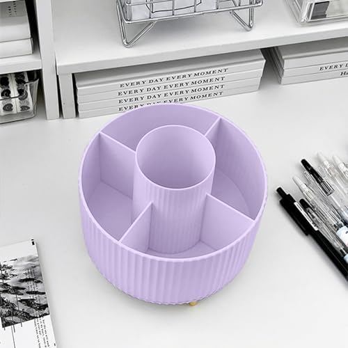 Pencil Pen Holder 5 Slots 360°Degree Rotating Pen Organizers for Desk Desktop Storage Stationery Supplies Cute Pencil Cup Pot Kids Desk Organizer for Office Home School（Purple 2）