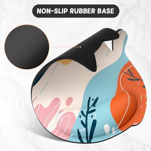 Ergonomic Mouse Pad with Wrist Rest, Cute Cat Memory Foam Padded Pain Relief Non-slip Wrist Support Mouse Mat for Gaming Work Computer Laptop, Funny Office Supplies Desk Accessory, Abstract Art