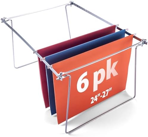 Officemate Hanging File Frame, Letter Size (Fits 24″–27″), Adjustable Heavy-Duty Steel File Drawer Organizer for Desks, Cabinets & Shelves, Set of 6 (98620)