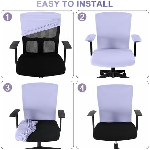 Tallew 4 Pcs Office Chair Covers Set Computer Universal Protective Stretchable Chair Seat Covers Desk Armrest Cover Slipcovers Pads Office Cushion Backrest for Rotating(Regular,Light Purple)