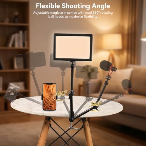 UTEBIT 13'' Magic Arm Camera Mount 360° Rotation 2-Sections Foldable Tabletop Holder with C-Clamp Overhead Camera Mount with 1/4" & 3/8" Screw Hole for DSLR, Digicam, Webcam, Microphone