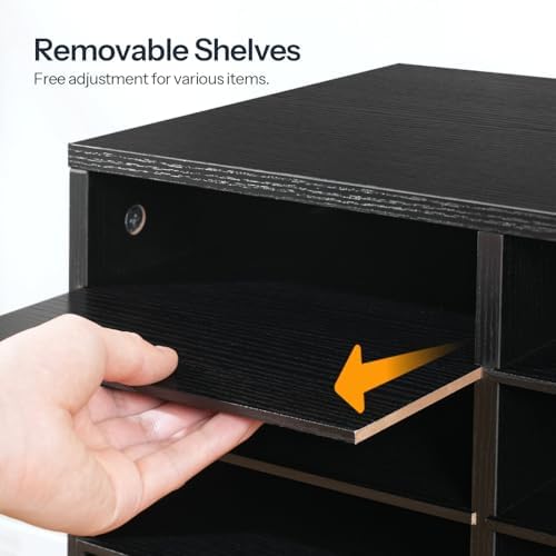 HOOBRO Literature Organizers, 24 Compartments Office Mailbox with Adjustable Shelves, Wood Countertop Literature Sorter for Office, Home, Classroom, Mailrooms Organization Black BK64WF01