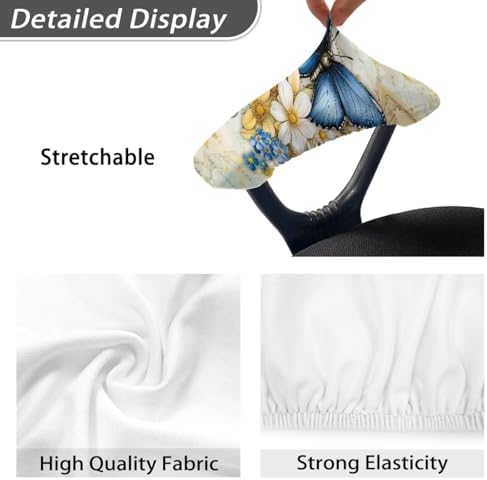 Butterfly Flower Print Chair Arm Rest Covers Set of 2, Non Slip Dust-Proof Office Desk Chair Arm Covers Protectors, Comfy Breathable Computer Chair Slipcover for Desk Chairs Arm