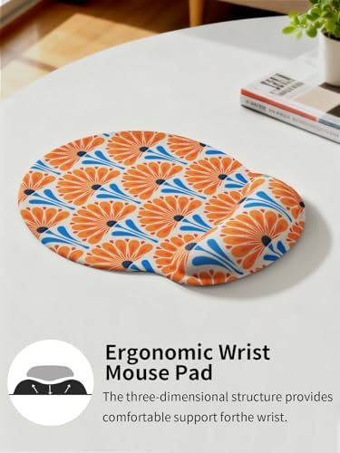 Seorsok Orange Blooming Flowers Mouse Pad with Gel Wrist Support Mouse Pad,Ergonomic Aesthetic,Comfortable Mousepad for Office Game Work Computer,Pain Relief Mousepad with Non-Slip Silicone Base