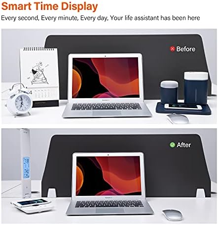 LED Desk Lamp with Wireless Charger, USB Charging Port, Office Table Lamp with Clock, Alarm, Date, Temperature for Home Office, White