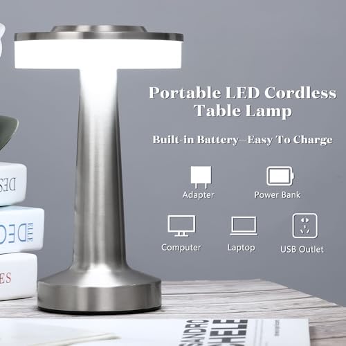 Riakrum 8 Pcs LED Cordless Table Lamp Bulk Rechargeable,Silver