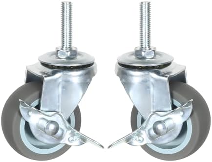 2 Inch Swivel Stem Caster Wheels with Brake Set of 4, M8-1.25 Threaded Stem Industrial Rubber Casters, Replacement for Furniture and Workbench