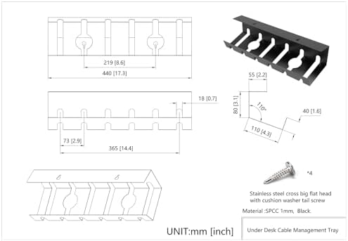 2 Pcs of Under Desk Cable Management Tray for Easy Mounting