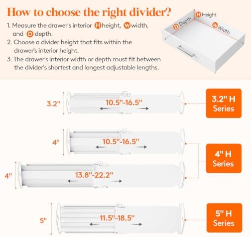 Lifewit 3.2" High Drawer Dividers for Clothes, Adjustable Drawer Organizers