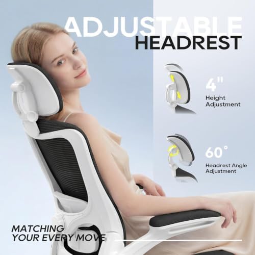 Ergonomic Office Chair for Long Hours, Adjustable Padded Lumbar Support for Lower Back Relief, 330 lb Capacity, Comfortable Computer Desk Chair for Home Office, Work & Study