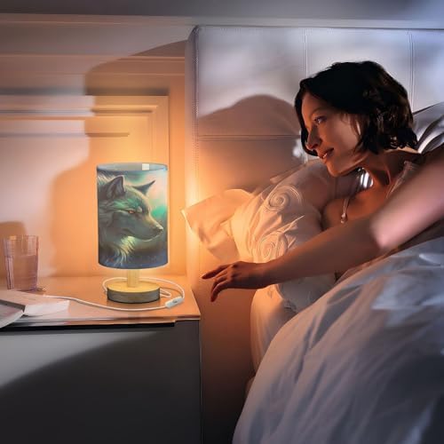 Wolf LED Table Lamp - Modern Minimalist Bedside Lamp with Round Flaxen Fabric Shade for Nightstand, Perfect for Bedroom Ambiance