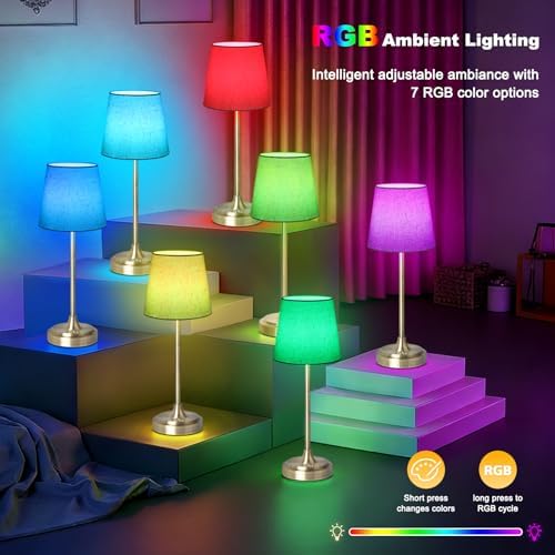 Wowag Cordless Table Lamp Rechargeable,5000mAh Battery Operated Desk Lamp,3 Colors & 7 RGB Stepless Dimmable,Touch Ambient Light for Bedside,Bedroom,Dining Room,Living Room,Bronze,FlaxenShade
