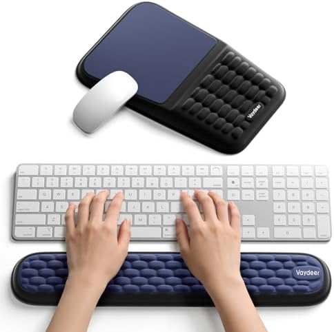2-in-1 Keyboard & Mouse Wrist Rest Set – Ergonomic Pain-Relief Support, Memory Foam Wrist Cushion with 8° Slope & Massage Nubs, Non-Slip PU Base, Relieves Wrist Pain & Carpal Tunnel from Long Typing