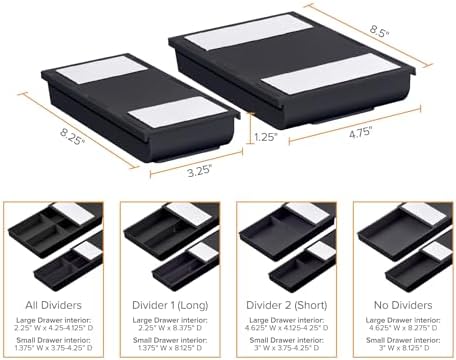 Bostitch Konnect Under Desk Drawer, Self-Adhesive Slide Out Storage Organizer with 4 Customizable Dividers, 2-Pack