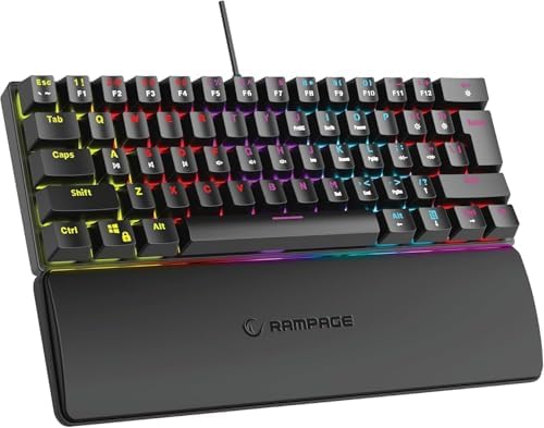 Rampage Plower K60 Mechanical Gaming Keyboard – 62 Keys, LED Backlit, Anti-Ghosting, 1.5M USB Wired, Compact 60% Layout, Windows & Mac Compatible, Black(Blue Switch)