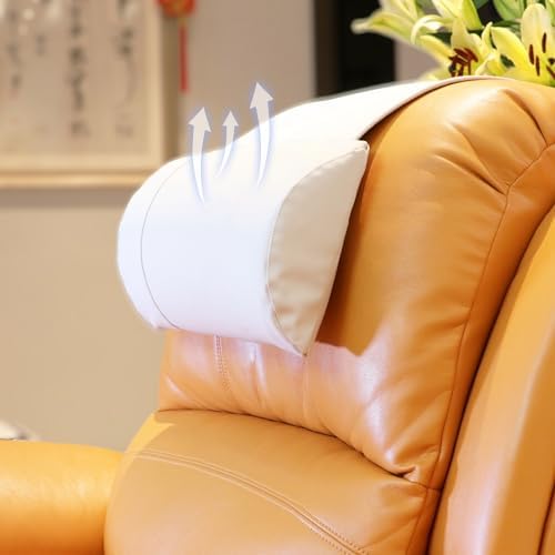 Non-Slip Memory Foam Neck Pillow for Recliner, Breathable Perforated Leather Adjustable Recliner Pillow for Pain Relief in Home, Office and Travel (Ivory)