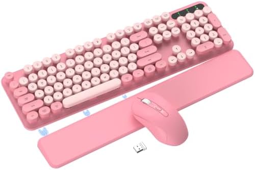 Pink Wireless Keyboard and Mouse Combo, Magnetic Wrist Rest, Round Keycap