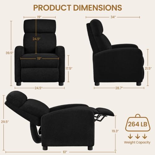 Yaheetech Recliner Chair with 3 Adjustable Angles Living Room Chairs Black