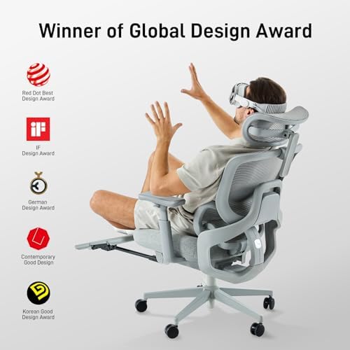 FLOW360 Ergonomic Mesh Office Chair with Footrest, Big&Tall Chair Gray FM