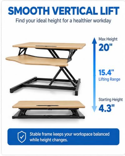 Standing Desk Converter, Adjustable Dual Monitor Riser, Natural