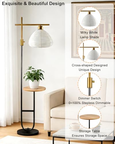 Dimmable Floor Lamp with Shelves, Corner Lamp E26 Bulb Included