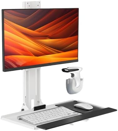 Mount Plus MED01 Medical Monitor and Keyboard Wall Mount For 17" to 32" Display with Height Adjustable Standing Keyboard Tray | Wide Platform with Mouse Pad | Wall Mount Scanner Holder