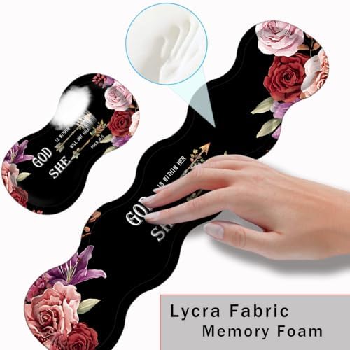 Keyboard Wrist Rest and Mouse Pad with Wrist Support Set Ergonomic Coaster,Memory Foam,Easy Typing Pain Relief,Large XL Desk Mat 31.5"x 11.8",Flower Bible Verse Psalm 46-5